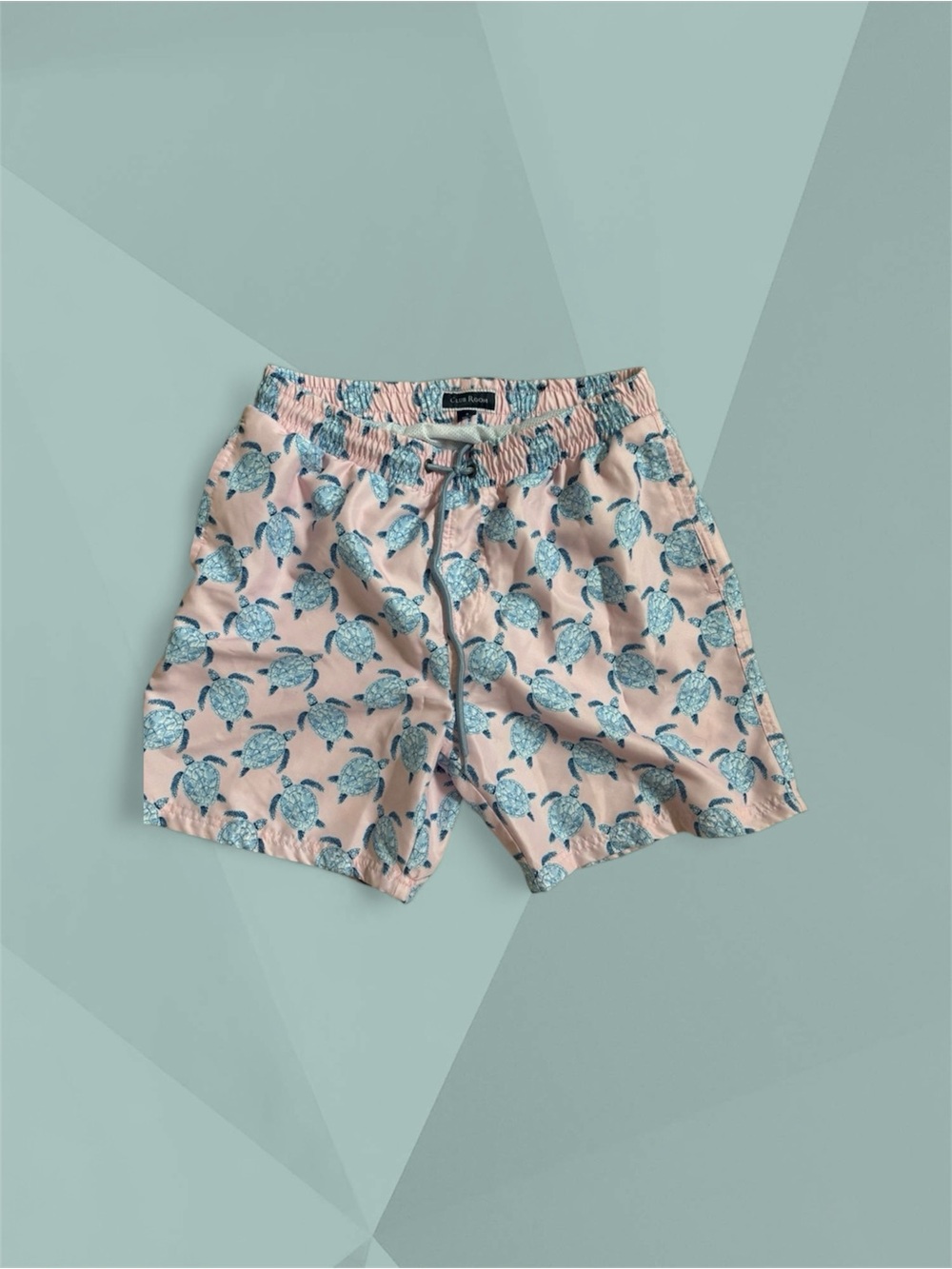 Pink Swim Shorts with Blue Turtle Print